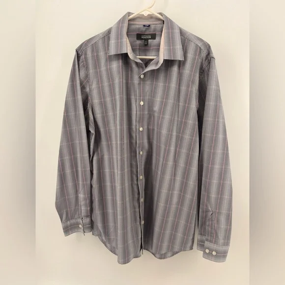 reaction kenneth cole slim fit dress shirt Mens REACTION Slim-Fit Button-Down Dress Shirt, Stone Grey main image 0